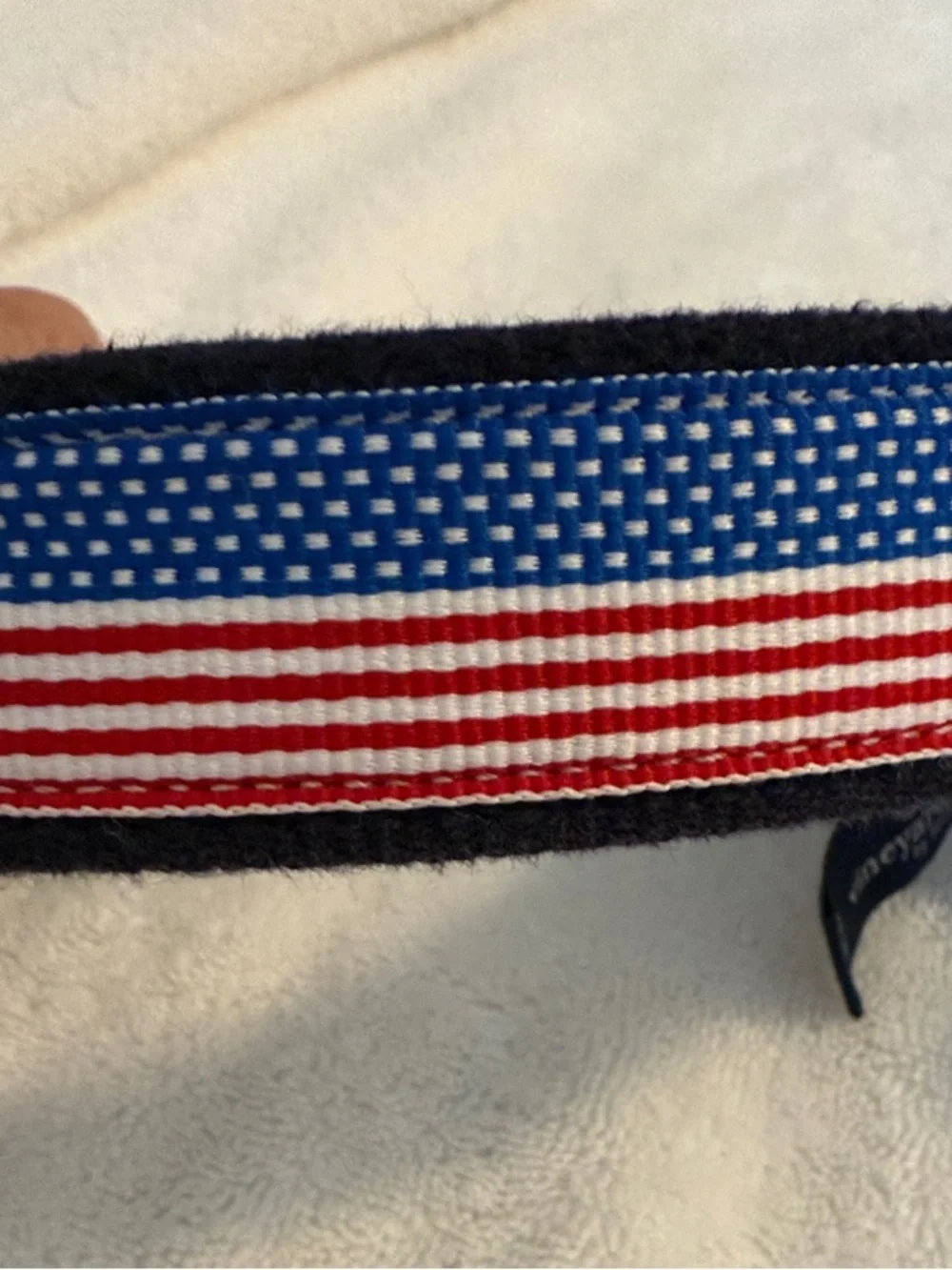 Vineyard Vines Kids Brown Leather Belt with Red, White & Blue Stripe